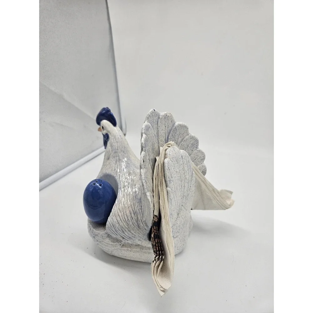 Dutch Blue Ceramic Hen Napkin Holder Blue Egg S&P Shakers